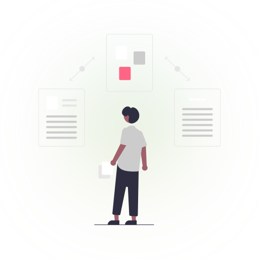 Digital illustration of an individual evaluating three options, symbolizing the process of choosing among different application forms.